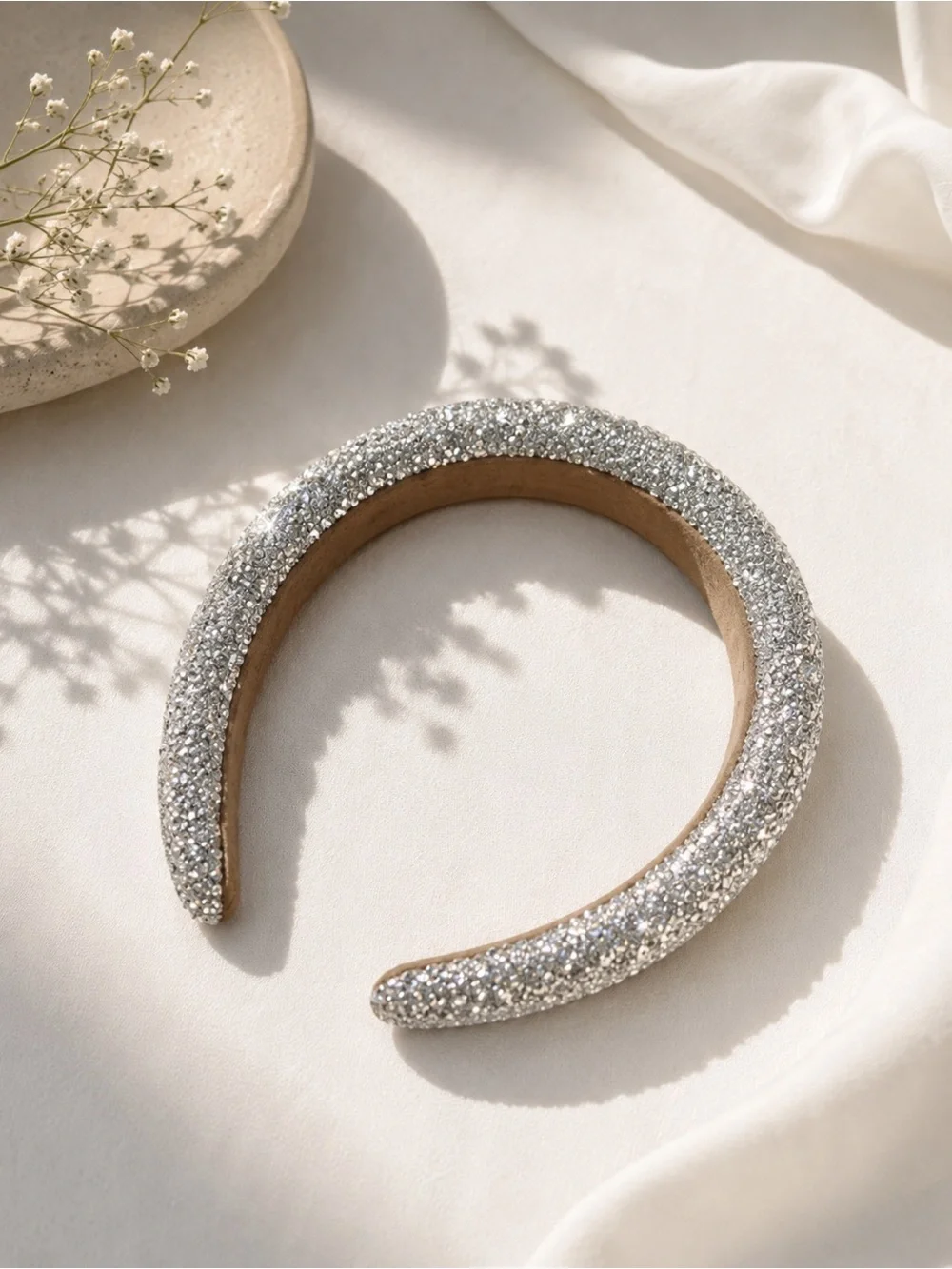 Silver Rhinestone Padded Headband Crystal Sparkly Statement Hair Accessory - Picture 1 of 5